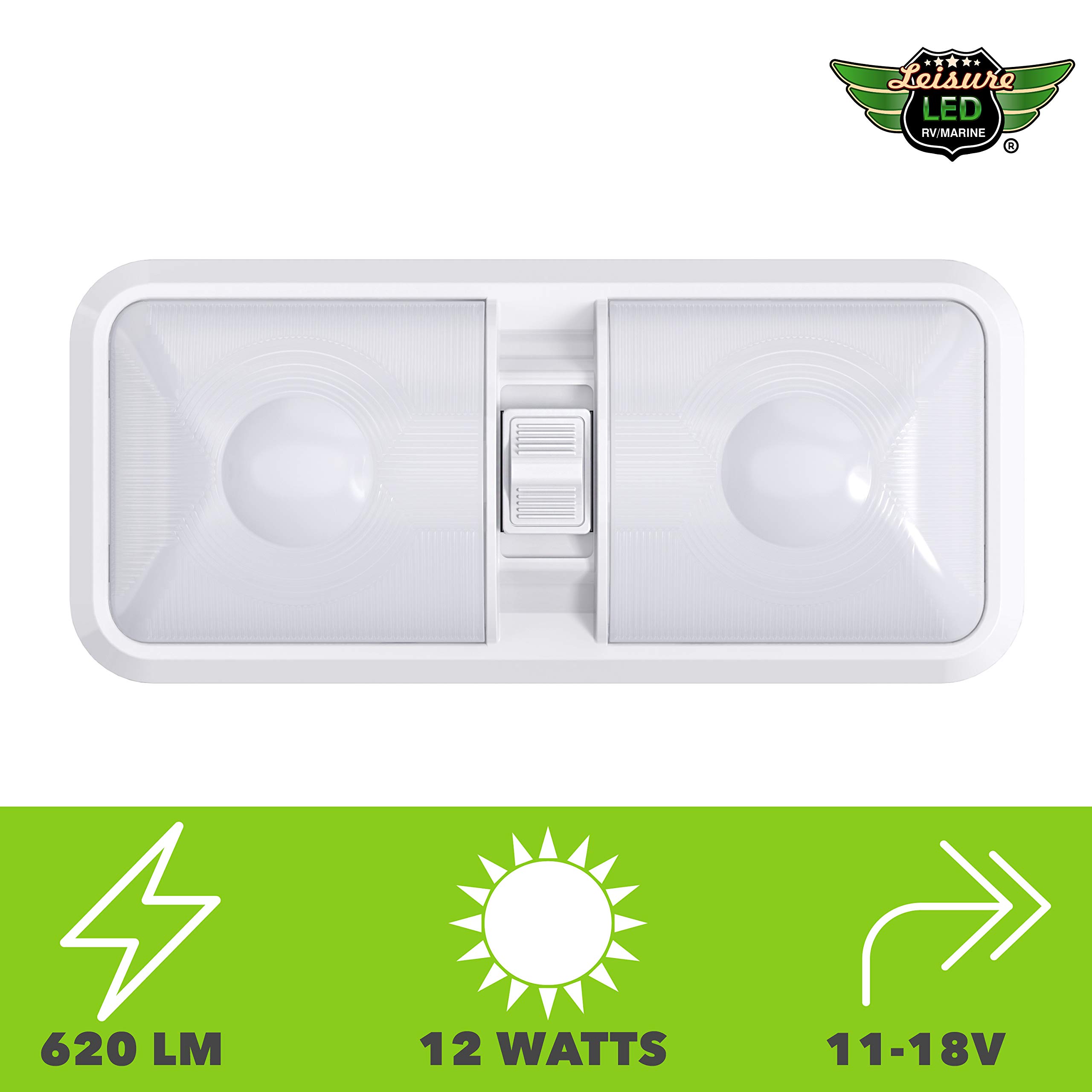 Leisure LED 1 Pack RV LED Ceiling Double Dome Light Fixture with ON/Off Switch Interior Lighting for Car/RV/Trailer/Camper/Boat DC 12V 48X2835SMD (Frosted Lens Natural White 4000-4500K, 1-Pack) - Image 8