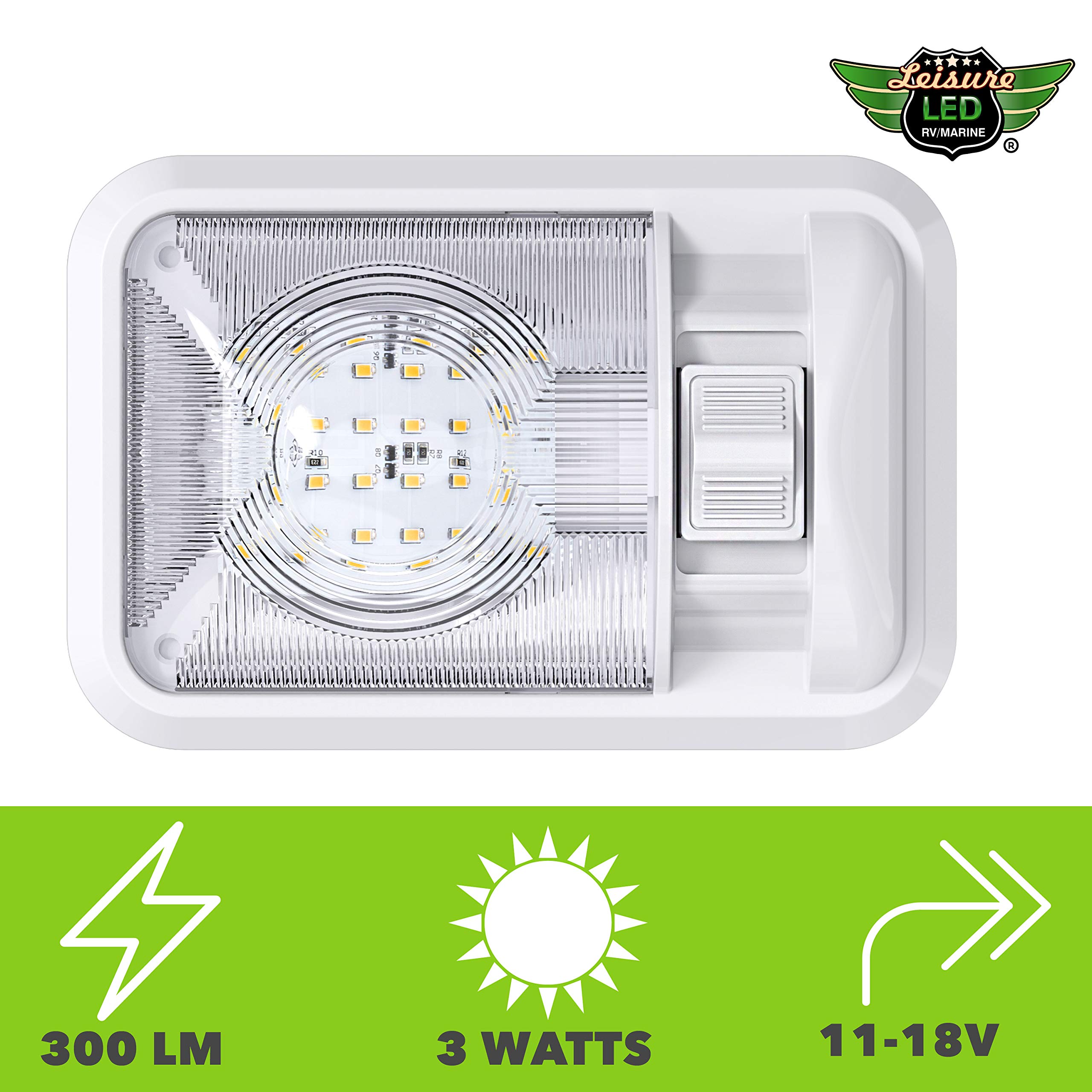 Leisure LED 2 Pack 12V RV Ceiling Dome Light RV Interior Lighting for Trailer Camper with Switch, Single Dome 300LM (Natural White 4000-4500K, 2-Pack) - Image 5