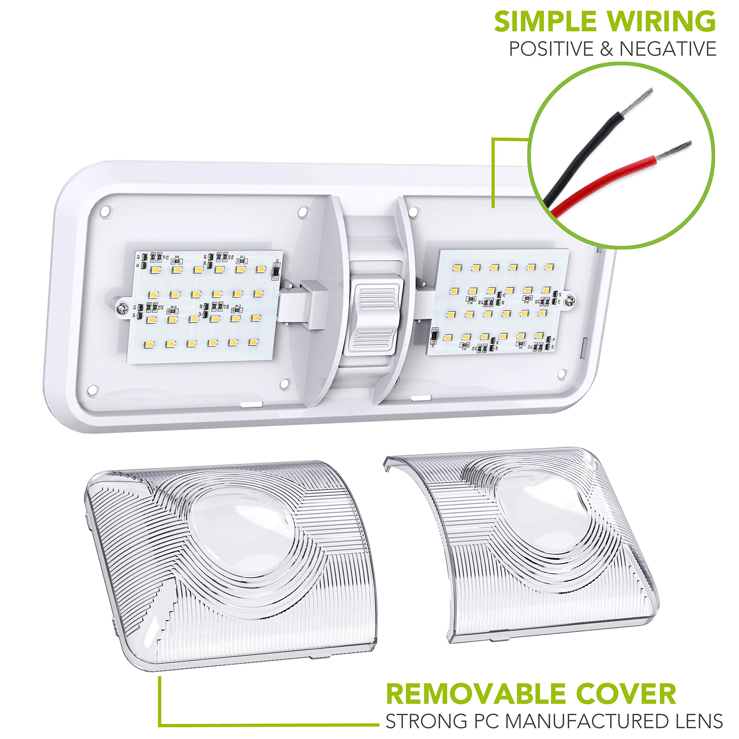 Leisure LED 3 Pack RV LED Ceiling Double Dome Light Fixture with ON/OFF Switch Interior Lighting for Car/RV/Trailer/Camper/Boat DC 12V Natural White 4000-4500K 48X2835SMD - Image 4