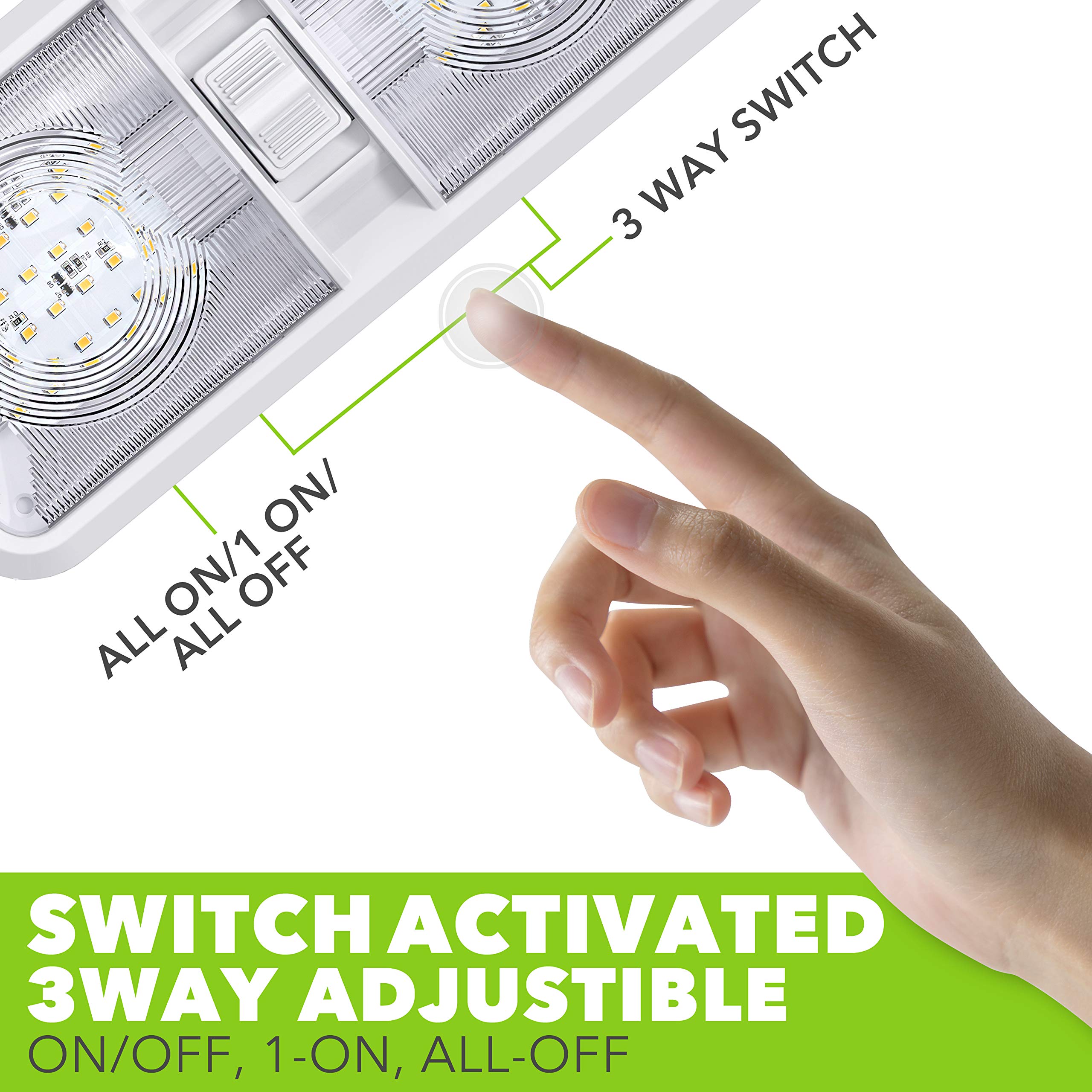 Leisure LED 3 Pack RV LED Ceiling Double Dome Light Fixture with ON/OFF Switch Interior Lighting for Car/RV/Trailer/Camper/Boat DC 12V Natural White 4000-4500K 48X2835SMD - Image 7
