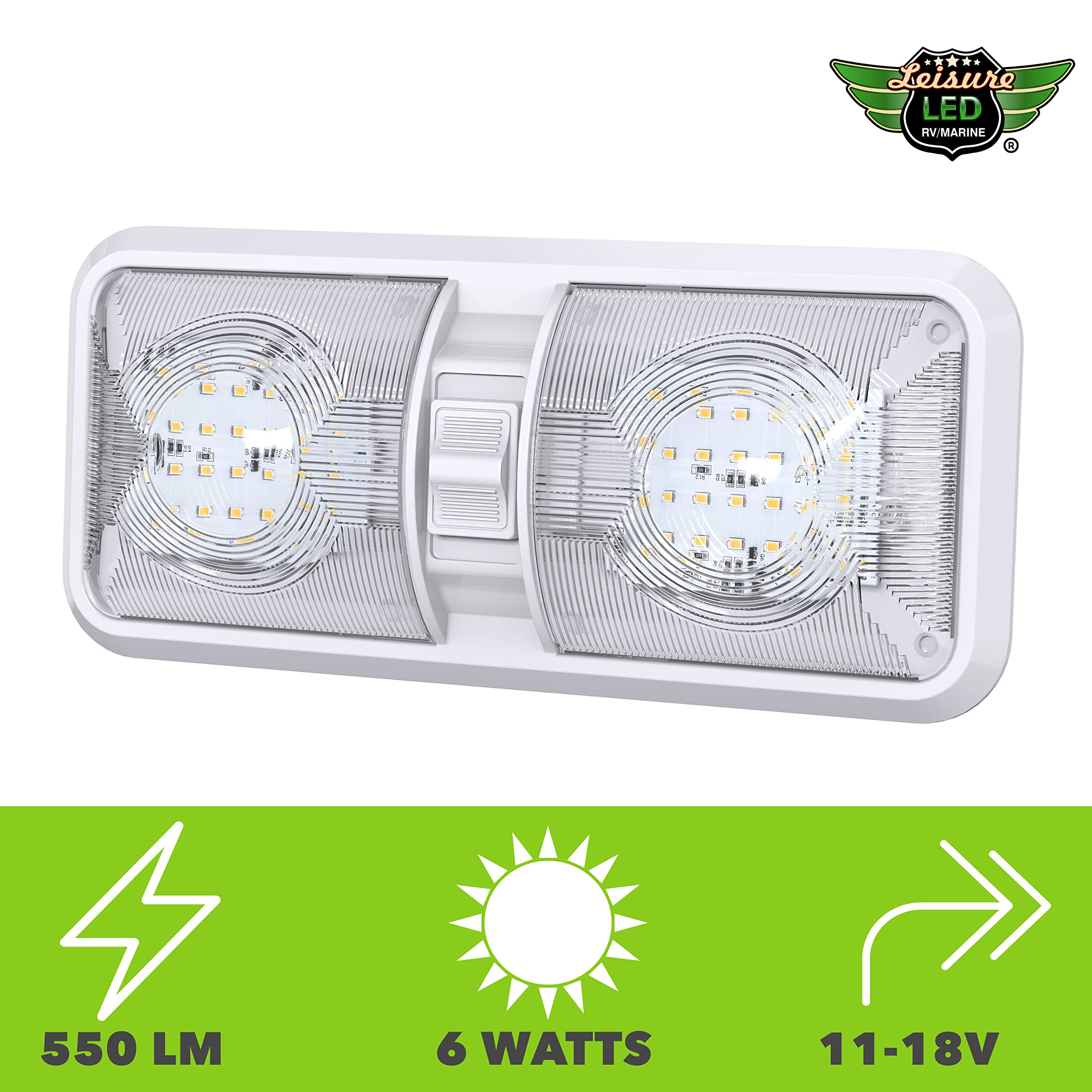 Leisure LED 3 Pack RV LED Ceiling Double Dome Light Fixture with ON/OFF Switch Interior Lighting for Car/RV/Trailer/Camper/Boat DC 12V Natural White 4000-4500K 48X2835SMD - Image 6