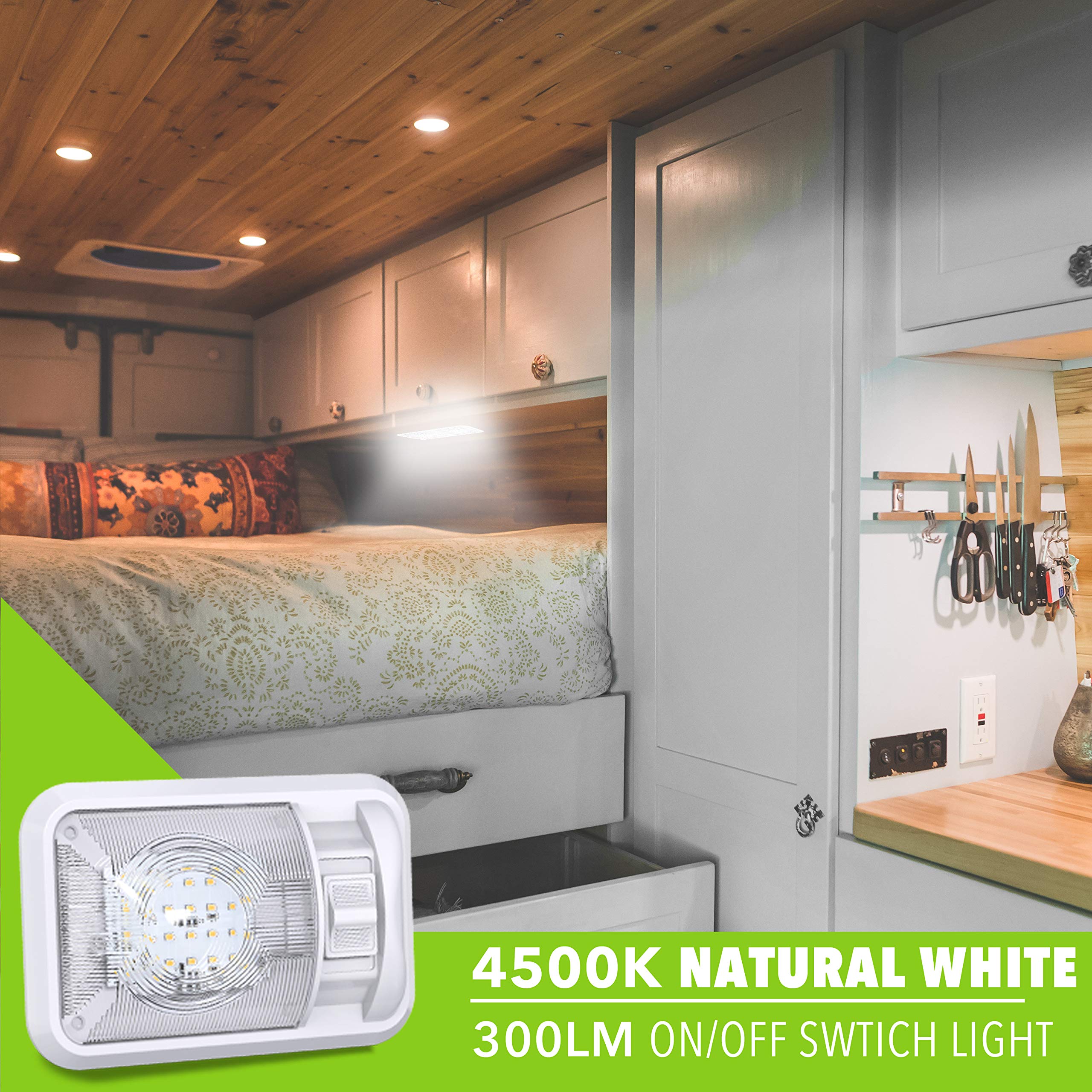 Leisure LED 5 Pack 12V Led RV Ceiling Dome Light RV Interior Lighting for Trailer Camper with Switch, Single Dome 300LM (Natural White 4000-4500K, 5-Pack) - Image 6