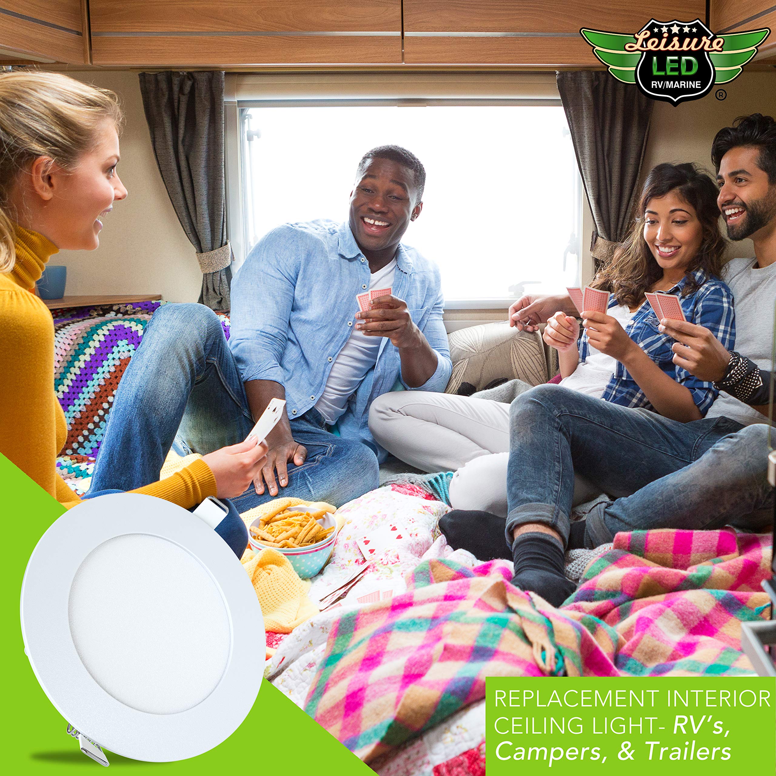 LeisureLED 5 Pack RV Boat Recessed Ceiling Light 480 Lumen Super Slim LED Panel Light DC 12V 4.75" 6W Full Aluminum Downlights, (Cool White) - Image 9